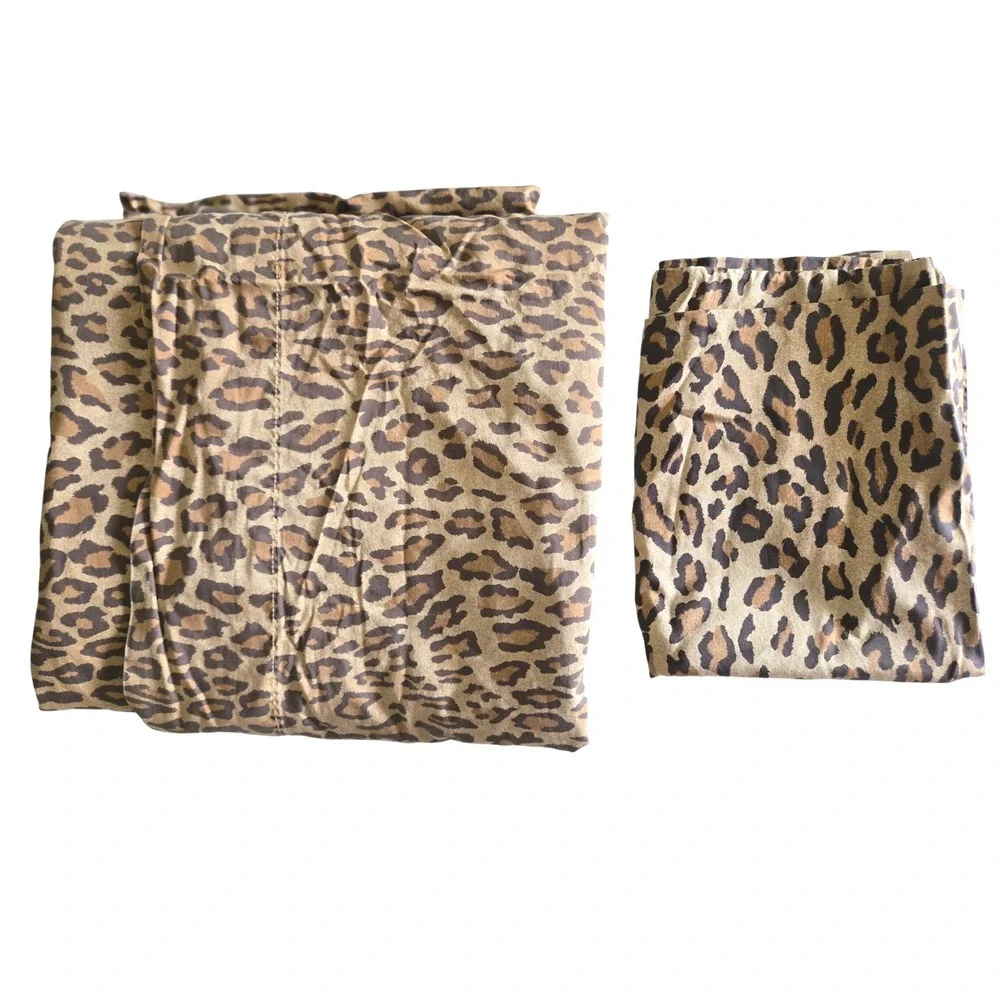 VINTAGE Ralph Lauren King Flat Sheet & Standard Pillowcase Brown Leopard Print